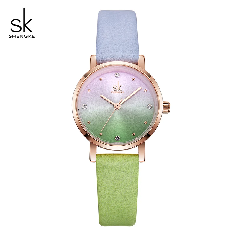 Prix Shengke Creative Couleur Femmes En Cuir Montres Dames Quartz Montre Relogio Feminino 2019 Cadeau du Jour de Valentine Pour Les Femmes # K8029