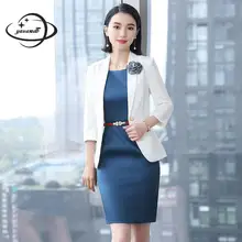 YAUAMDB костюмы для женщин весна осень S-4XL полиэстер женский комплект одежды Блейзер+ платье 2 шт аппликации Дамская одежда 133