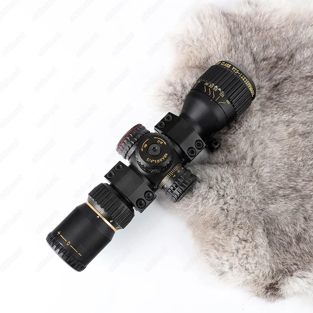 SNIPER VT 3-12X32 Hunting Compact Riflescope Tactical Rifle Scope Optical Glass Etched Reticle Red Green Illuminated with Rings (5)