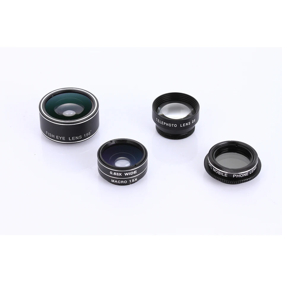 2017 5in1 Mobile Phone Lenses Kit 2X Telephoto Lens 198 Telescope Fisheye 0.63X Wide Angle 15X Macro Lentes CPL For Cell Phone