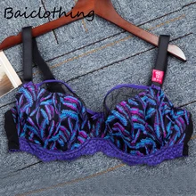 BAICLOTHING размера плюс женское нижнее белье с полным покрытием на косточках без косточек, кружевной Цветочный Бюстгальтер Без подкладки для женщин 30~ 44 D DD E F FF G