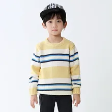Мальчик осень-зима полосатый свитер, вязаная малыш с длинным рукавом пуловер с круглым вырезом Осенняя школьная теплый трикотаж Топ Верхняя одежда Лидер продаж