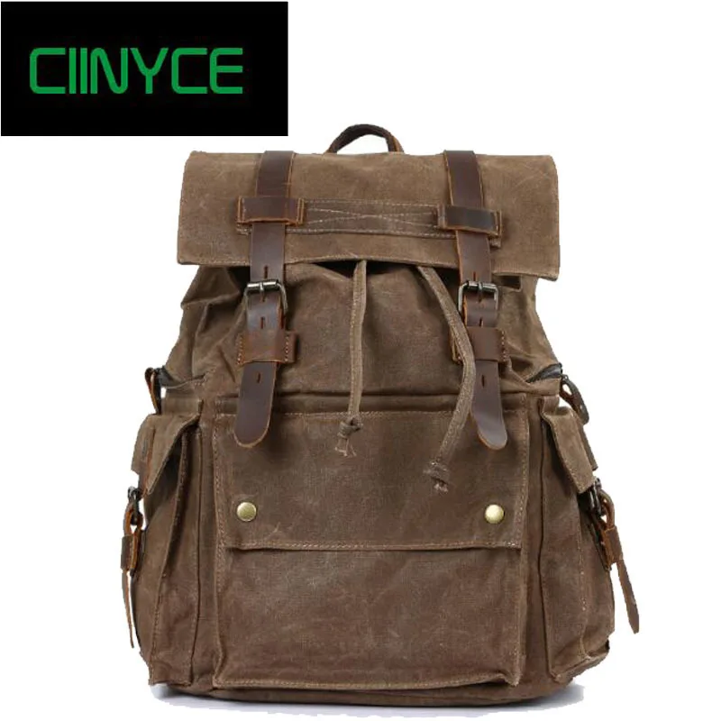 

High Quality Vintage Waterproof Wax Canvas Travel Backpack For Man Large Capacity Knapsack Holiday Men Rucksacks Riding Pack Bag