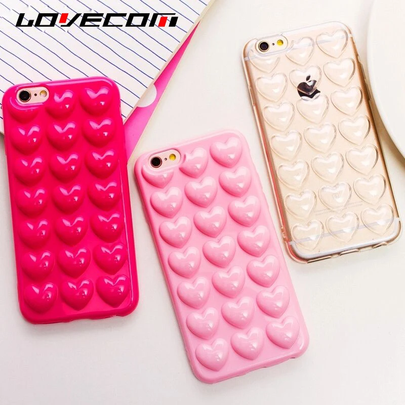 LOVECOM Fashion 3D Hearts Love Soft TPU Case Coque For