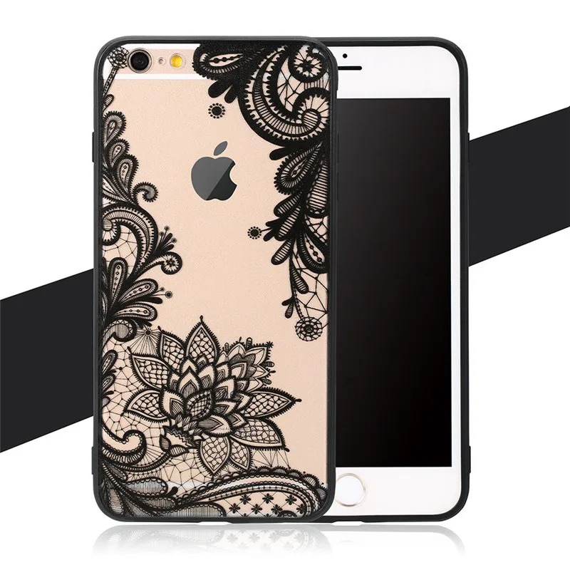 Goede Sexy Kant Retro Vintage Bloemen Bloem Gedrukt Zachte Case Couque Voor iPhone SE 5 5 s 6 6 S 6 Plus 7 7 Plus Luxe Telefoon Gevallen Cover