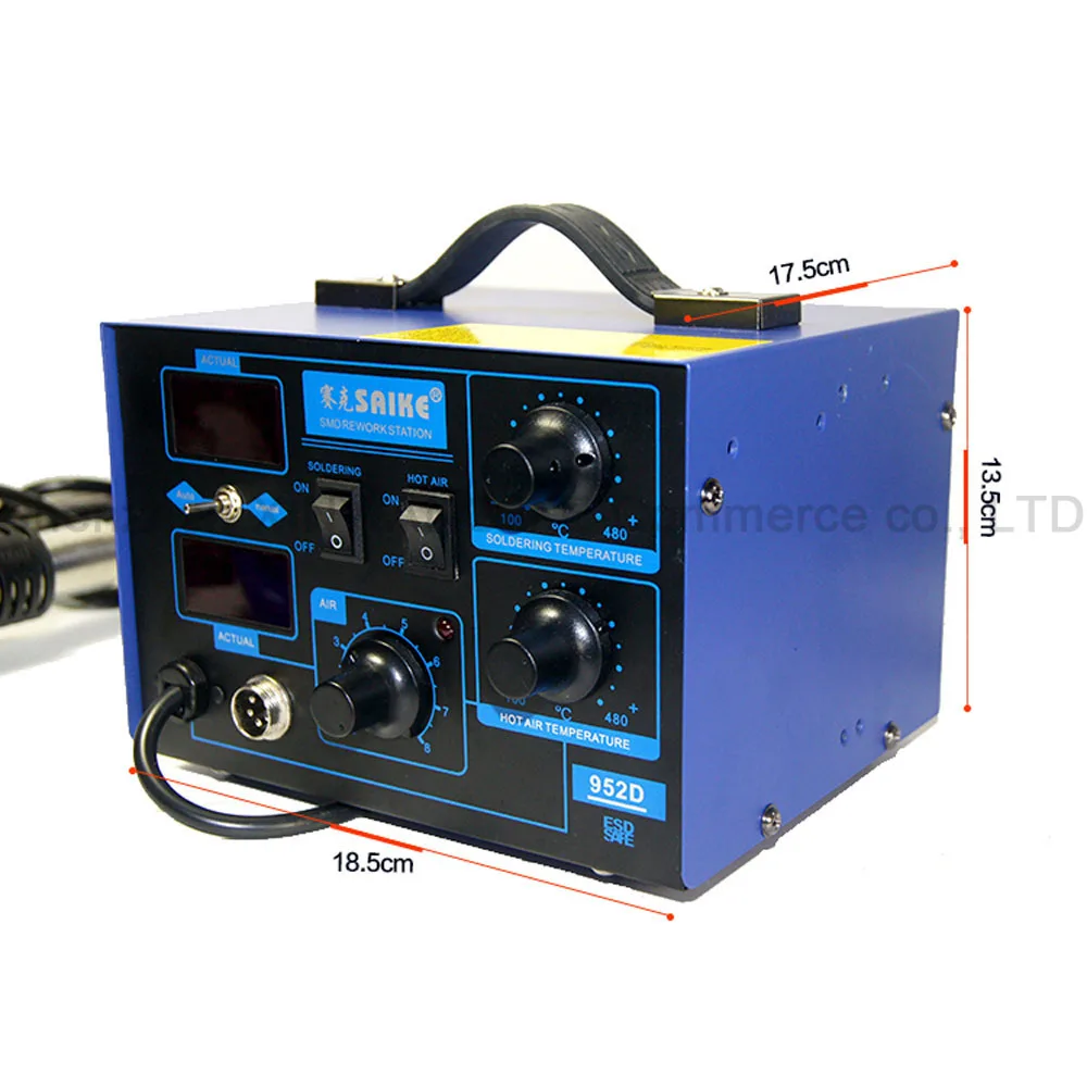 Saike 952D 2In1 Solder Rework Station Hot Air Gun+ Electricity Soldering Iron Constant Temperature BGA Rework Station Welding