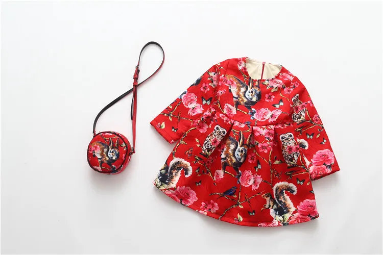 

Kids Costume Girls Red Cartoon Full Dress Velvet With Bag Winter New Year Clothing Party Wedding Dresses For Toddler Baby Top