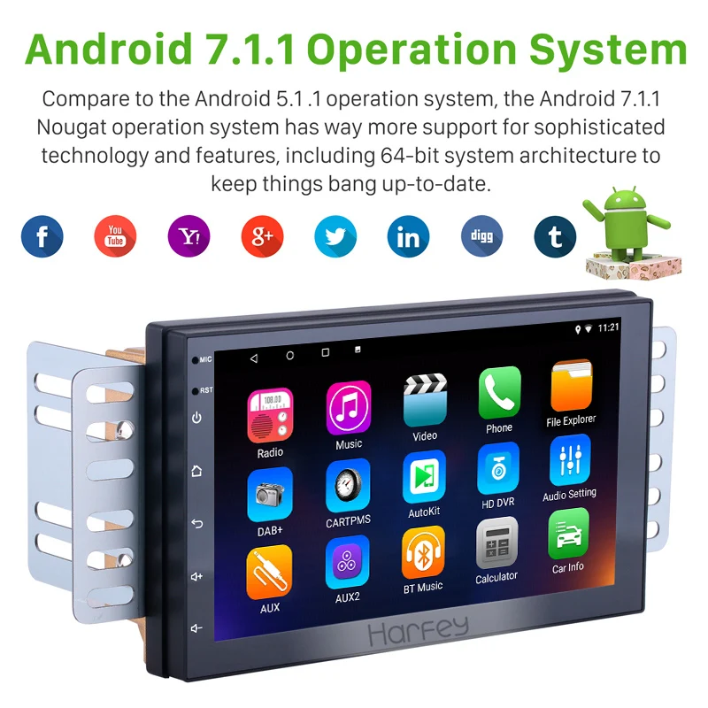 Harfey 2DIN универсальный Android 7 1 Автомобильный GPS Мультимедиа Navi Стерео плеер для VW