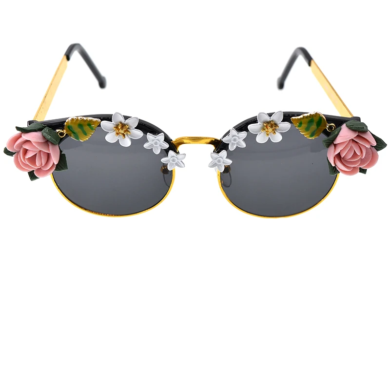 

Fashion Women Roses Flower Oval Sunglasses Baroque Retro Sun Glasses Vintage Ladies Shades Rhinestones Eyewear