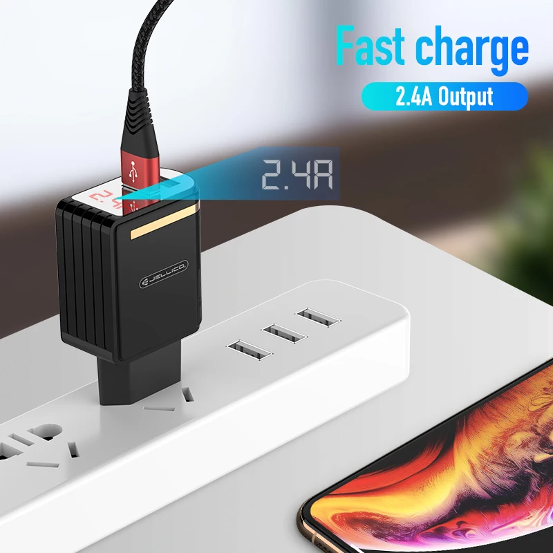 Jellico LED عرض 2 USB شاحن آيفون 2.4A سريع شحن جدار شاحن سامسونج Xiaomi الاتحاد الأوروبي التوصيل LED الهاتف المحمول شاحن