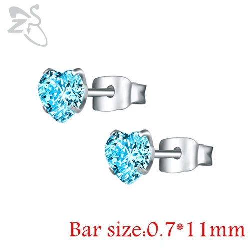 AAA кубические циркониевые серьги для пирсинга, маленькие круглые серьги-гвоздики для женщин, детские хирургические стальные серьги-винт, циркониевые ювелирные изделия с камнем - Окраска металла: Style 2 Blue Heart