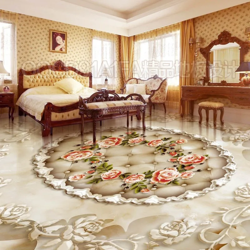 

Free shipping Butterfly Flying Rose Wreath Marble floor 3d floor home decoration self-adhesive mural baby room wallpaper