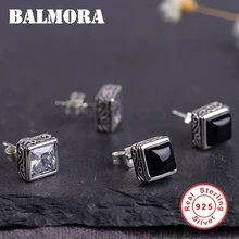 BALMORA Стерлинговое Серебро 925 пробы модные циркониевые и сердолик Квадратные Серебряные серьги-гвоздики для женщин Стерлинговое Серебро-ювелирные изделия MN30978