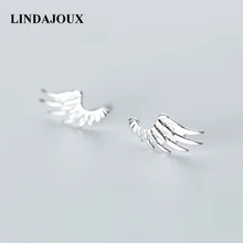 LINDAJOUX 925 пробы серебряные Простые серьги-гвоздики в форме пера для женщин маленькие S925 Серебряные серьги-гвоздики