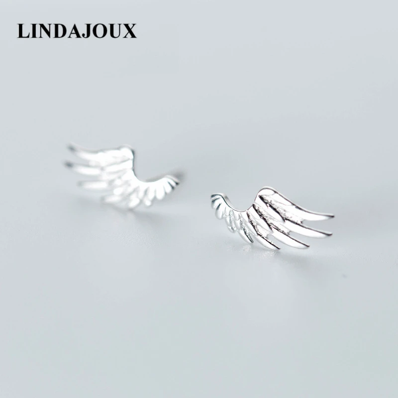 LINDAJOUX 925 пробы серебряные Простые серьги гвоздики в форме пера для женщин