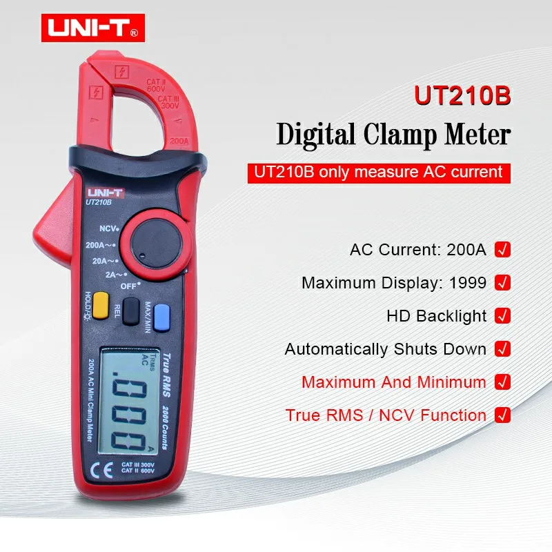 UNI-T UT210A Mini Digital Clamp Meter 2000 Counts MultiMeter LCD backlight auto