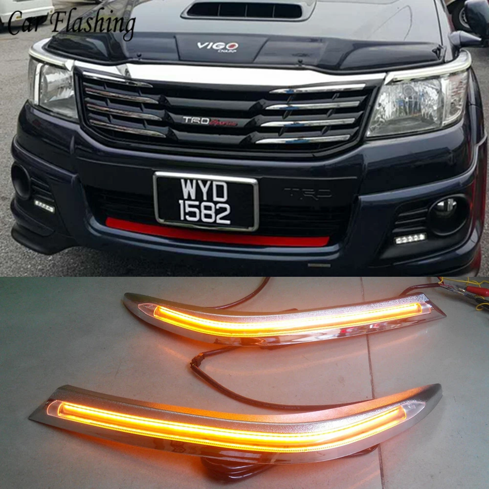 

2PCS Car Headlight Eyebrow Decoration Yellow Turn Signal Relay LED Daytime Running Light For Toyota Hilux Vigo 2012 2013 2014