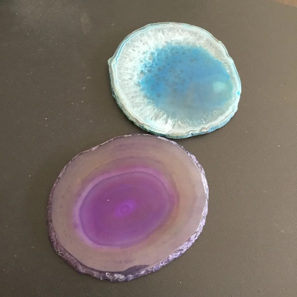 

2pcs Natural agate stone slices dyed Blue/purple agate slice