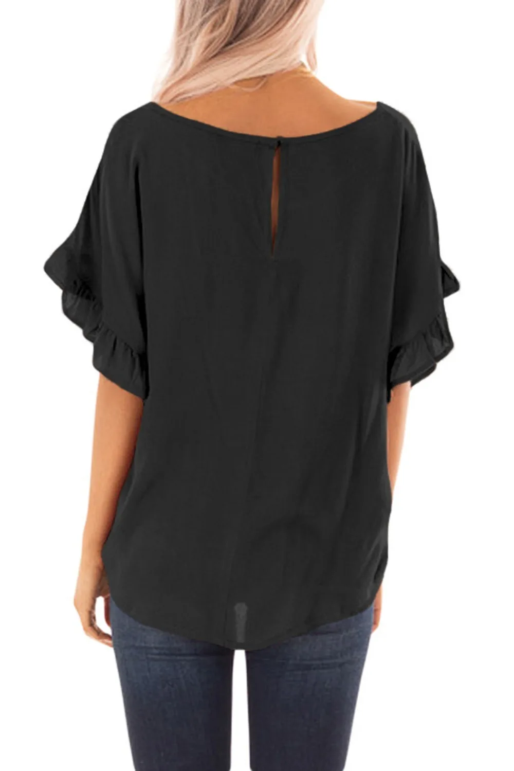 Black-Ruffled-Sleeve-Blouse-with-Front-Knot-Detail-LC251838-2-2