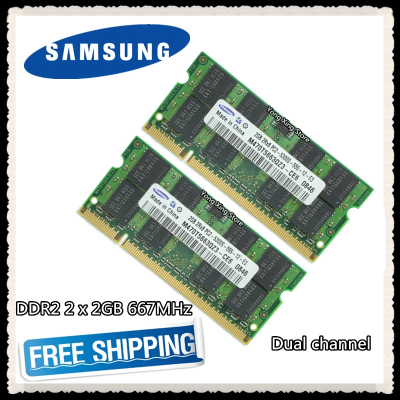 Samsung DDR2 2x2 GB 4GB двухканальный 667MHz PC2-5300S подлинный ddr 2 2G 4g ноутбук памяти ноутбук ram SODIMM