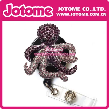 

rhinestone octopus animal Retractable Badge Reel ID Nurse Badge Holder Name Card Badge reel clip