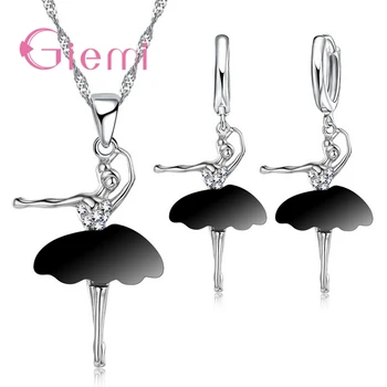 

Beautiful Ballet Design 100% 925 Sterling Silver Pendant Earrings Necklace Jewelry Sets Hard Cubic Zirconia For Women