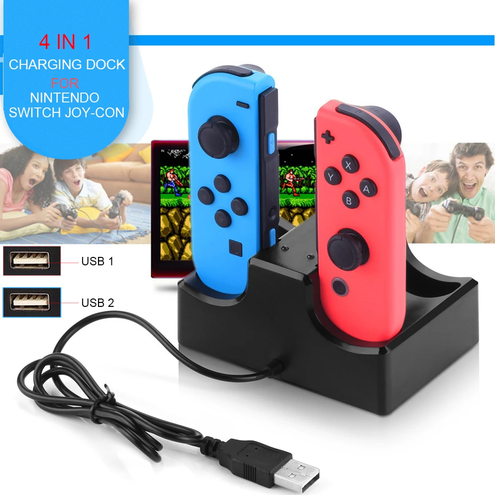 4 в 1 док-станция для зарядки с 2-Порты и разъёмы USB хаб для Nintendo Switch Joy-Con