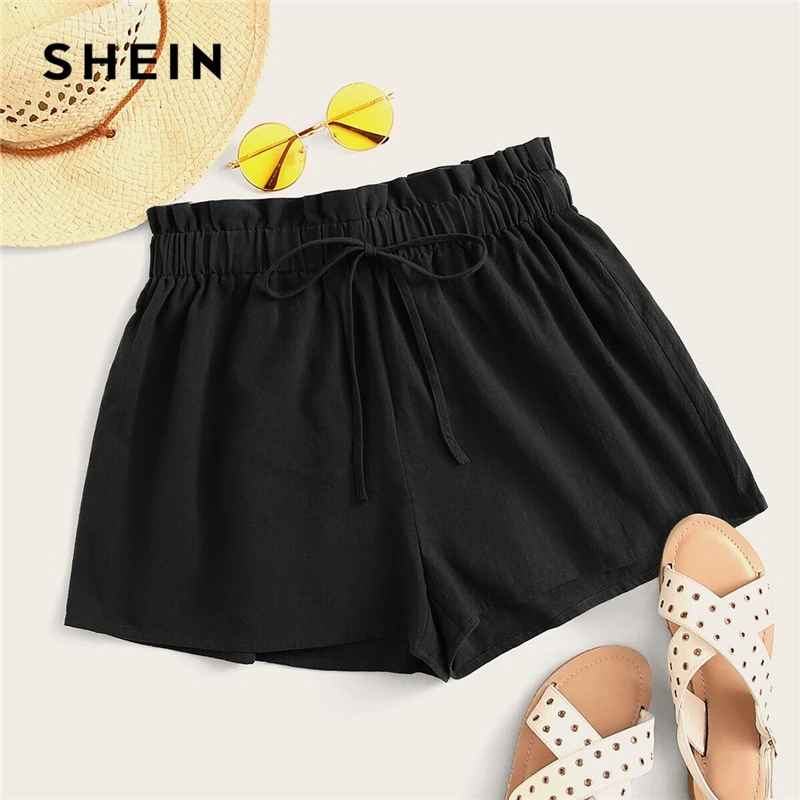Женские свободные шорты SHEIN повседневные однотонные черного армейского зеленого