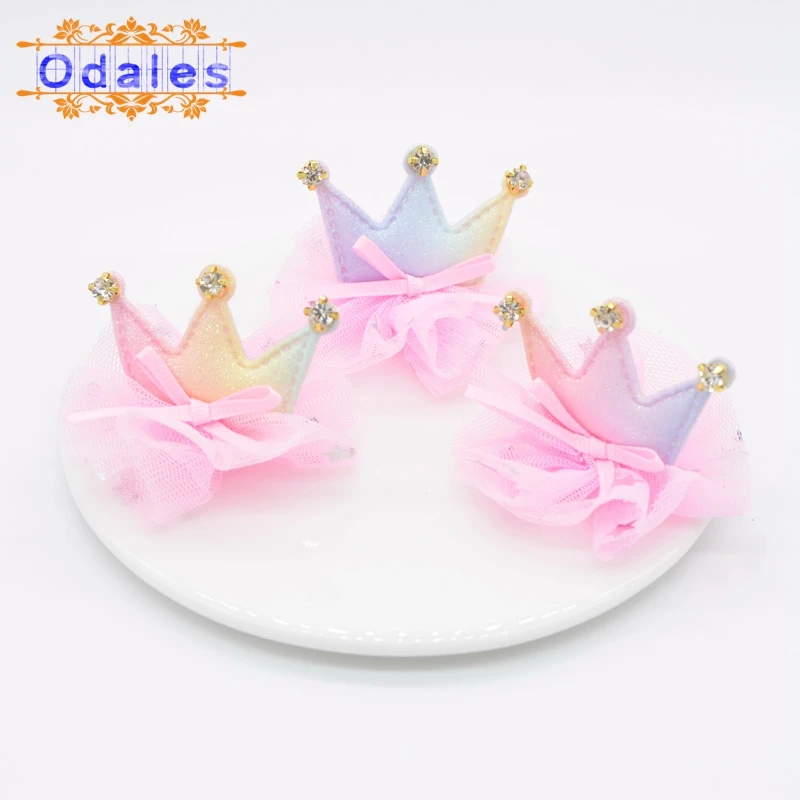

9Pcs Rainbow Crown Padded Appliques with Shiny Diamond Mesh Dress Patches for Headwear Decoration Handmade Hair Accessories