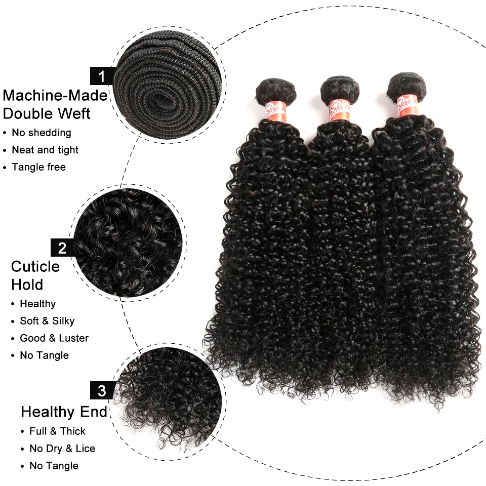 Sleek Brazilian Curly Hair 1/3/4 Deal 8 to 28 30 Inch Non Remy Kinky Curly Human Hair Extensions Natural Color Human Hair Bundle