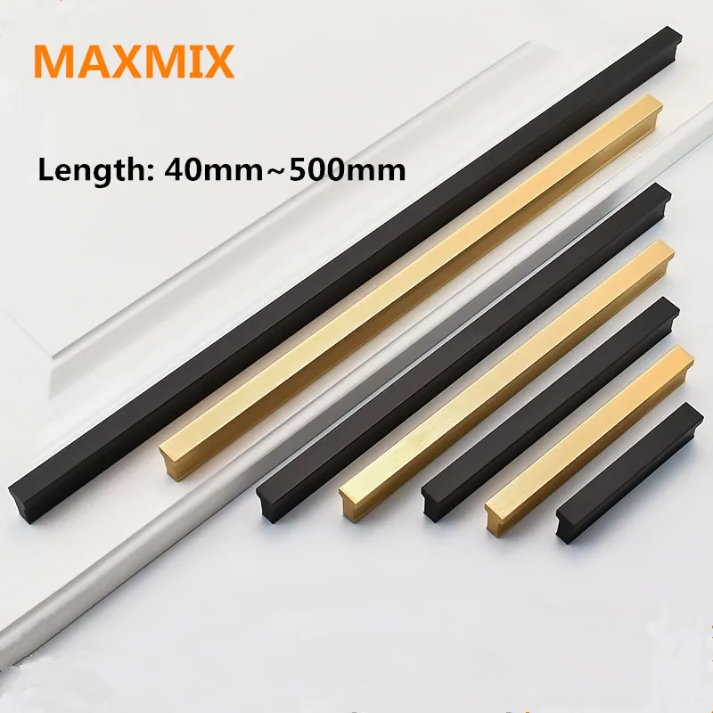 

MAXMIX Black Gold Kitchen Door HandlesStraight Cupboard Handles Knobs Cabinet Pull Furniture Handle Extended aluminum handle