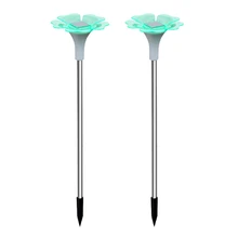 2 шт. Солнечный газон лампа светодиодный фонарь в виде цветка Открытый IP65 Водонепроницаемый садовый светильник заземляющий штекер лампы(белый свет, зеленый