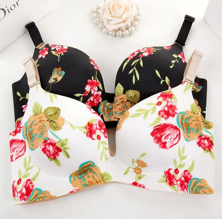 

Baharcelin Sexy Seamless wire free women 3/4 Cup Push Up Bra Sets printed floral Vintage bra Romantic Underwear