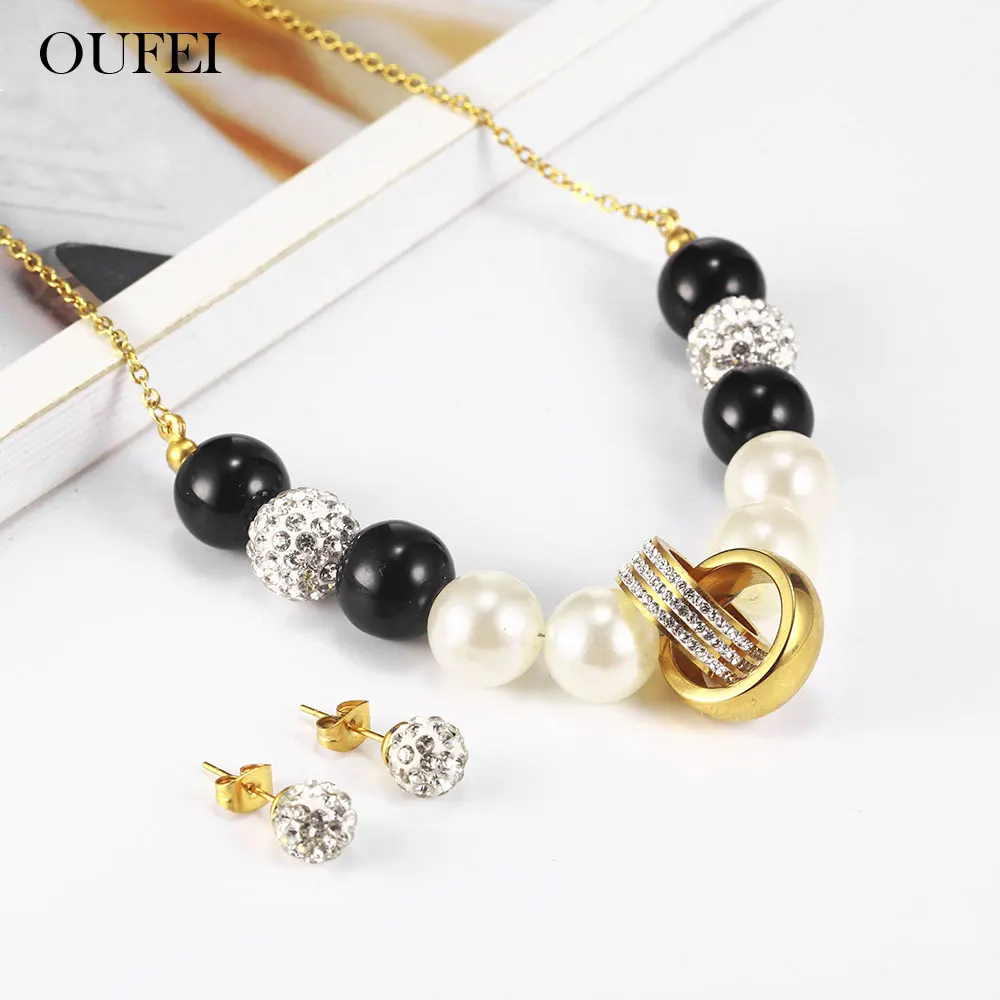 

OUFEI Pearl Necklace Earrings Set Woman Vogue 2019 Stainless Steel Jewelry Accessories Gifts For Women wholesale lots bulk
