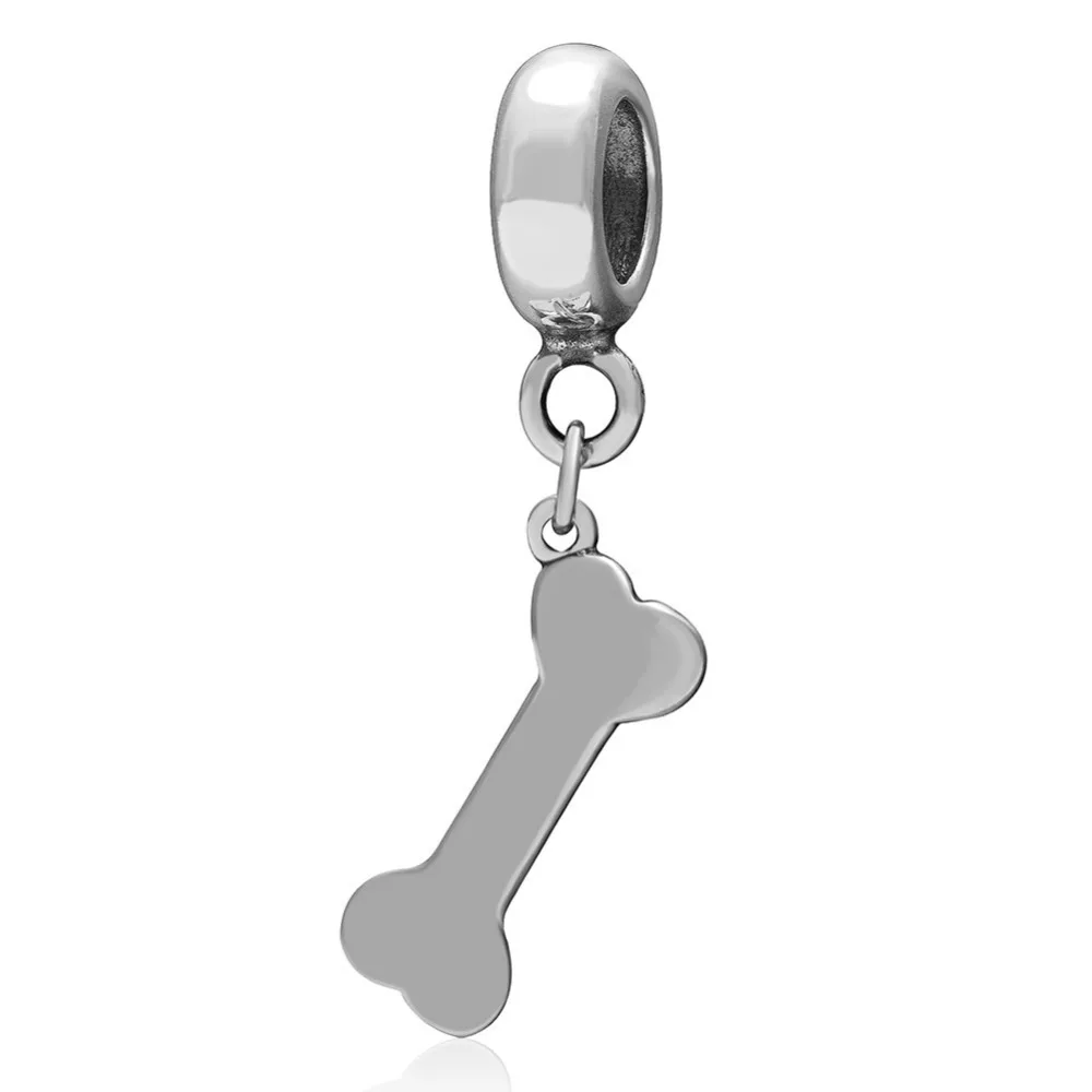 Original Authentic 925 Sterling Silver Dog Bone Pendant Charm Bead fit