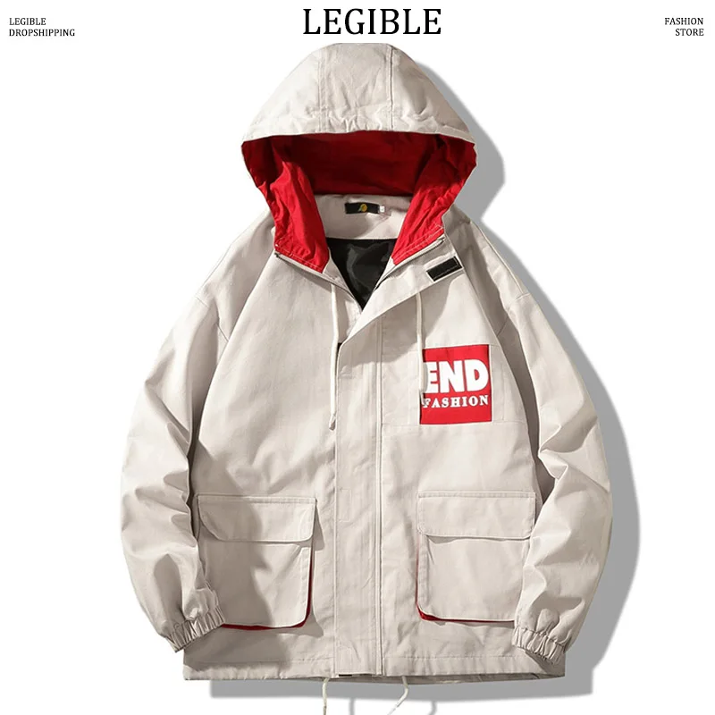 

LEGIBLE 2019 New Casual Cargo Jacket Men Pocket Solid Hooded Mens Jackets and Coats Man Tactical Outerwear Size M-5XL