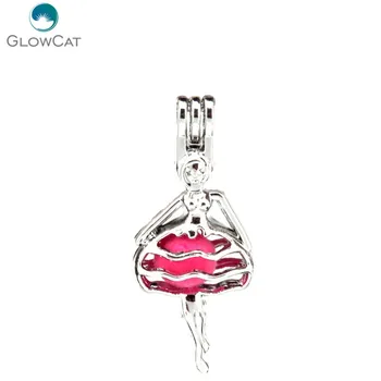 

K541 5pcs/lot Silver Alloy 42mm Ballerina girl Beads Cage Pendant Locket Fairytale Party Essential Oil Diffuser