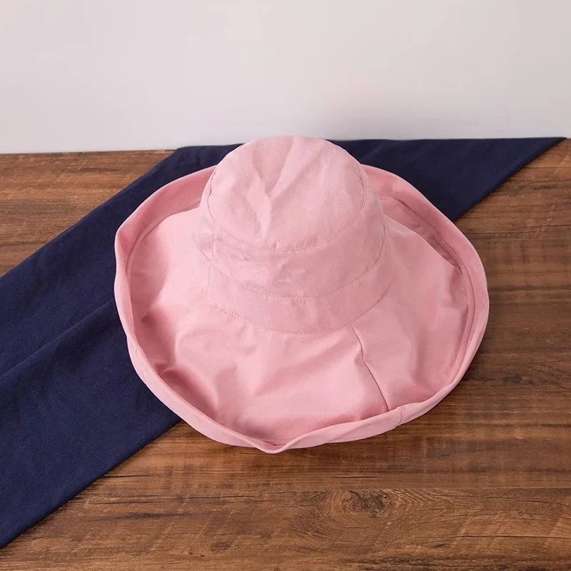 Bucket Hats Women Wide Brim Sunscreen Summer Solid Elegant Womens Fisherman Hat All-Match Leisure Trendy Retro Chic