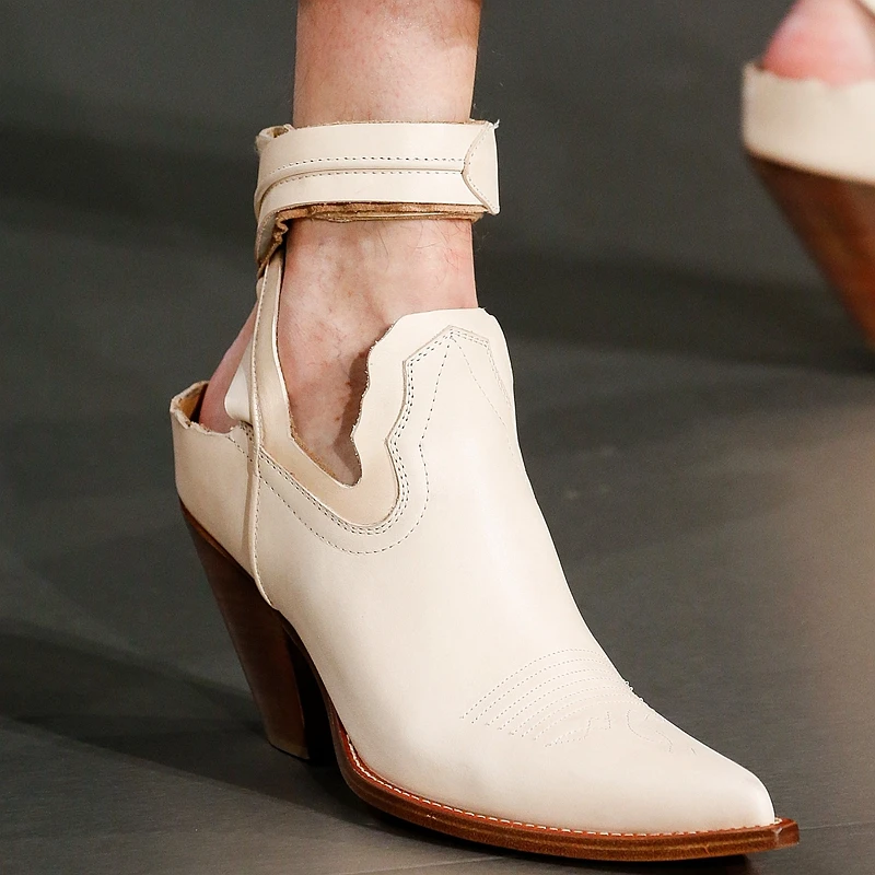 

Milan Fashion Week New Cowboy West Lady Britain Shoe Net Red Wind ins Hot Selling Cow leather boots women shoes women pumps