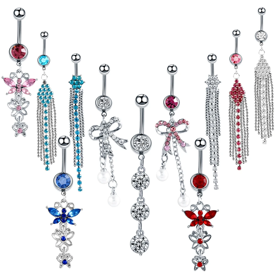 1pc Sexy Dangle Belly Bars Belly Button Rings Fashion Surgical Steel 