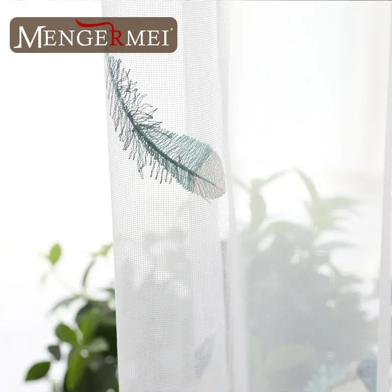 

MENGERMEI Embroidered Feather Flying White Tulle Curtain for Living Room Kitchen Dining Home Bedroom Windows Treatment Panel 05