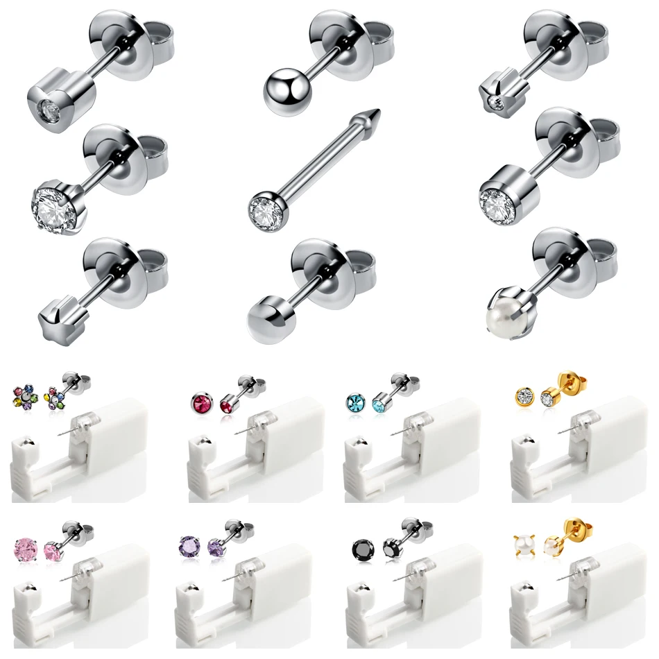 

12pcs/box Fashion Disposable Safe Sterile Ear Stud Cartilage Tragus Helix Ear Piercing Unit Stud Earrings Gun Tool Kits Jewelry