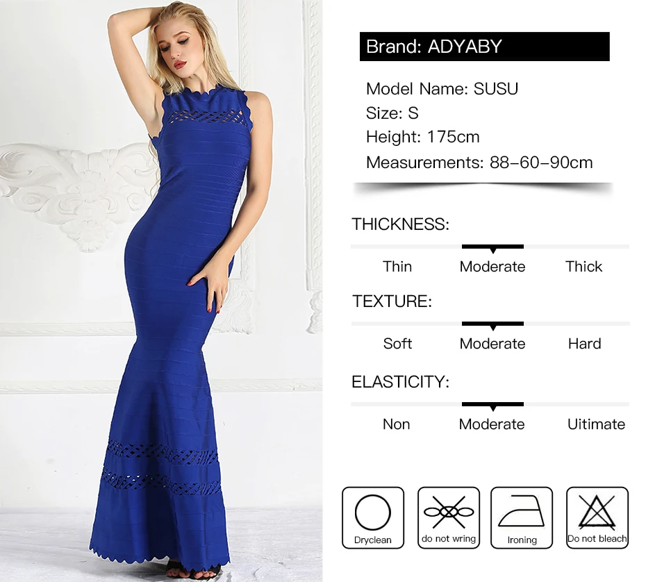 Elegant Evening Party Dress Women Sleeveless Hollow Out Bandage Dress Maxi Floor Length Slim Ruffle Mermaid Long Dresses Blue