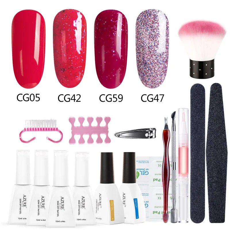 

AZURE BEAUTY Nail art Set 4 Color Gel Base Top Nail Gel Set kit Nail Tools Gel Varnish lacquer manicure tools kit &Nail Dryer
