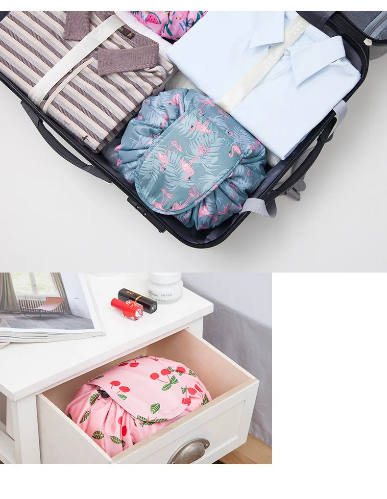 ZYJ Foldable Drawstring Travel Cosmetic Pouch Bags Portable Shoulder Makeup Storage Toiletry Beauty Case Organizer Bag Handbag (22)
