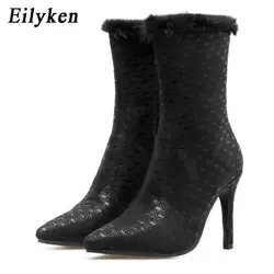 Eilyken/2019 г. Новые Модные женские ботинки осенние ботильоны для женщин на молнии с острым носком на высоком каблуке черного цвета, большие
