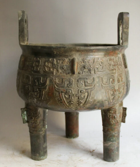 

JP S61 16" Old Chinese dynasty Bronze Folk 3 Foot Beast handle Incense Burner Censer Discount 35%