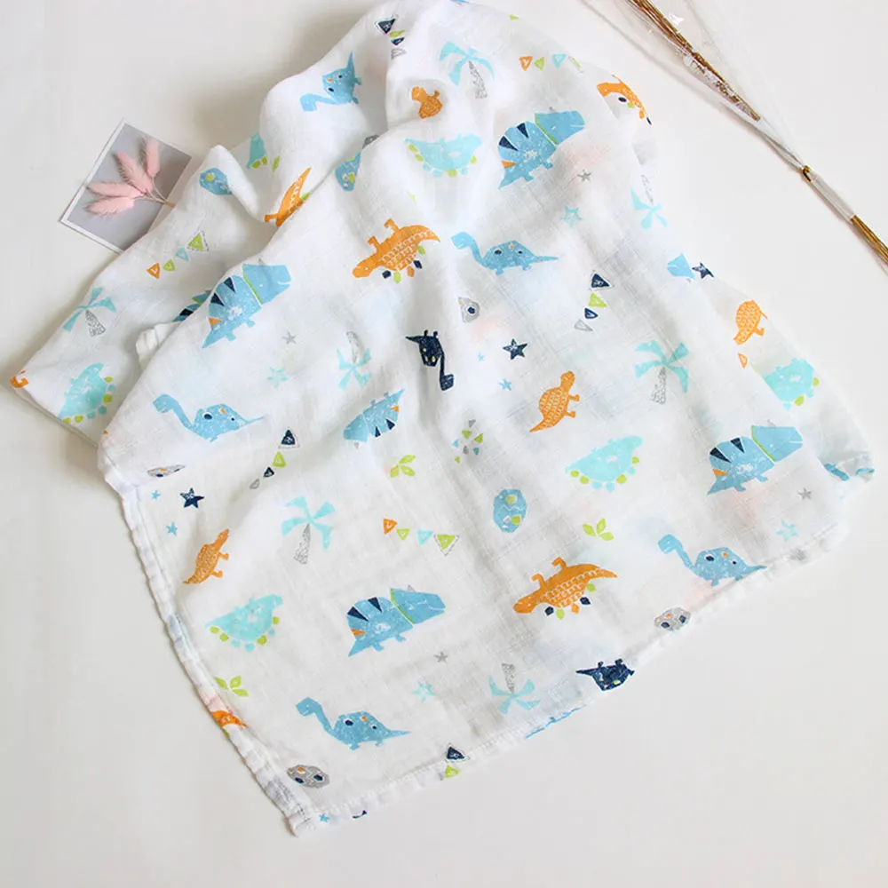 Детское полотенце одеяло для новорожденных двухслойная Марля бамбуковое одеяло детское спальное постельное белье пеленка с рисунком обертывание детское банное полотенце - Цвет: dinosaur-1