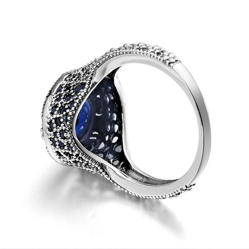 Large Size Retro Wedding Rings Hollow Out For Women Men 925 Silver Created Sapphire Ring Brand Luxury Jewelry Wholesale