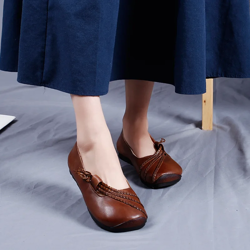 Franja 2019 coffee Retro De Mujer Redondo otoño Johnature Dedo Sólido Cuero Nuevo Casuales Genuino Primavera Zapatos Pie Plana Marrón Plataforma Del Superficial 61xdOq